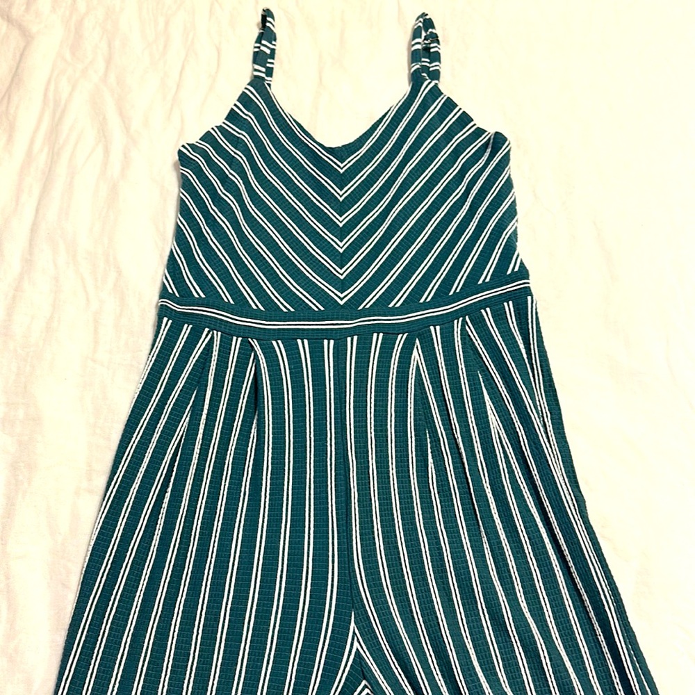 Green and white striped jumpsuit